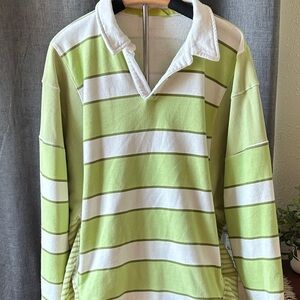 FP Movement by Free People Green and White Striped Rugby Style Sweatshirt